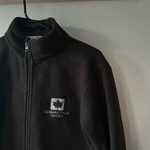 Brown Zip-Up Jacket with Embroidered Logo